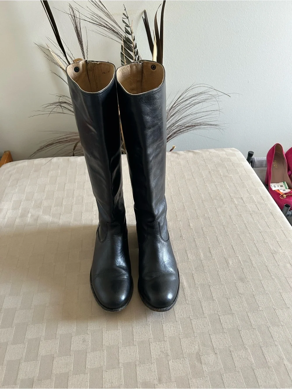 Frye Melissa Button Back Zip Leather Knee High Riding Boots